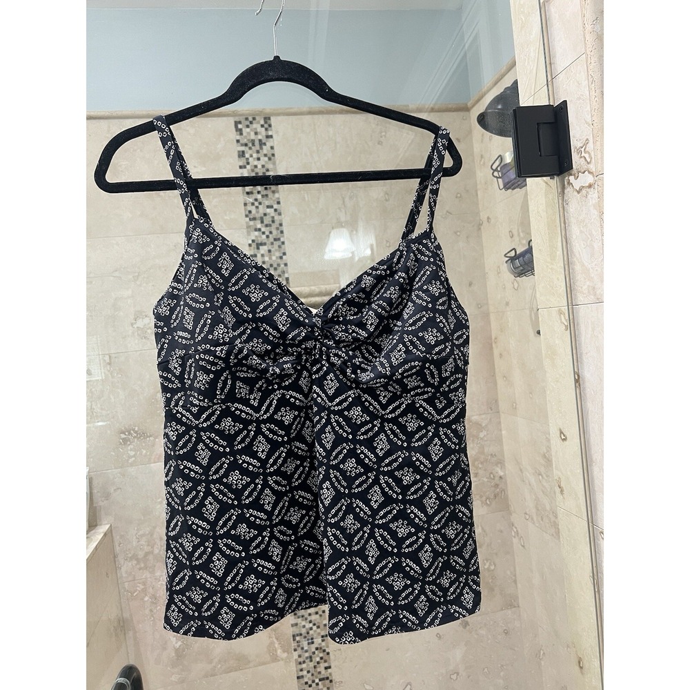 Lands End Black White Geometric Underwire Tankini Swim Top Size 14 Adjustable